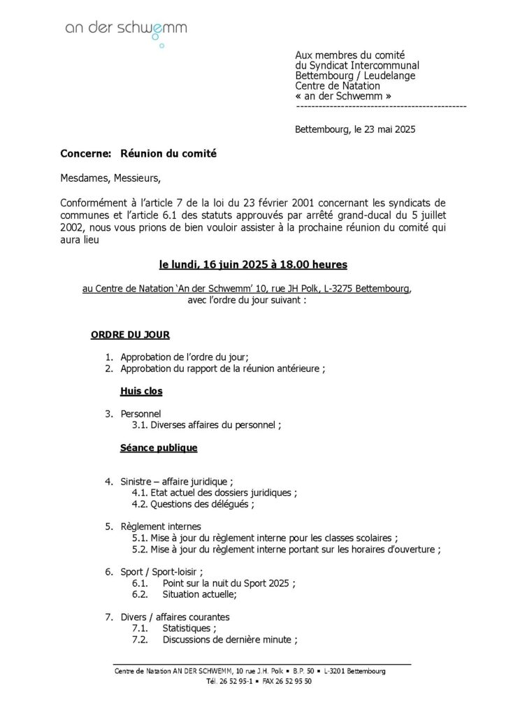 Convocation comité An der Schwemm