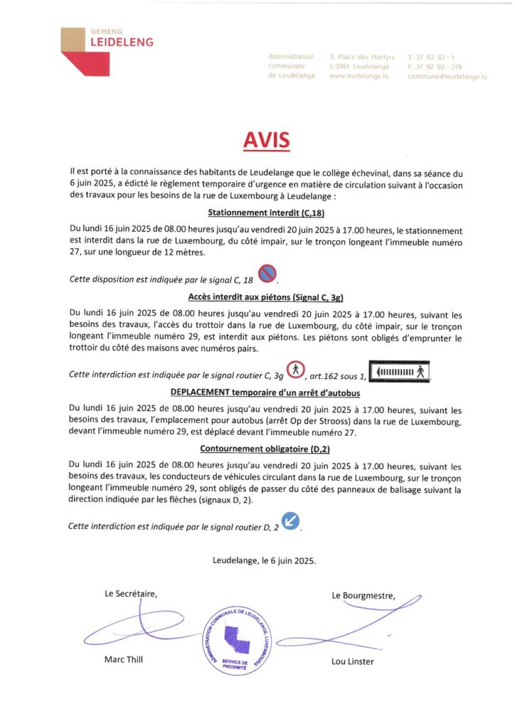 Rue de Luxembourg – Stationnement interdit