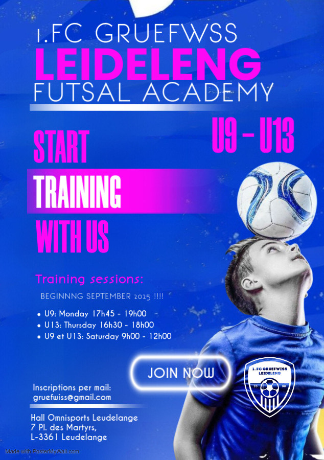 1.FC Gruefwiss Leideleng : Lancement de l’Academy Futsal pour la Saison 2025–2026