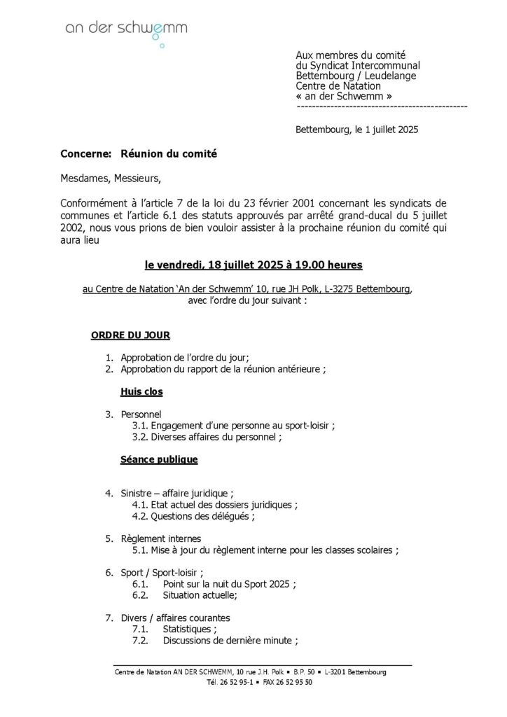 Convocation comité Schwemm