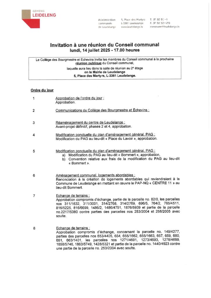 Séance Conseil communal du 14 juillet 2025