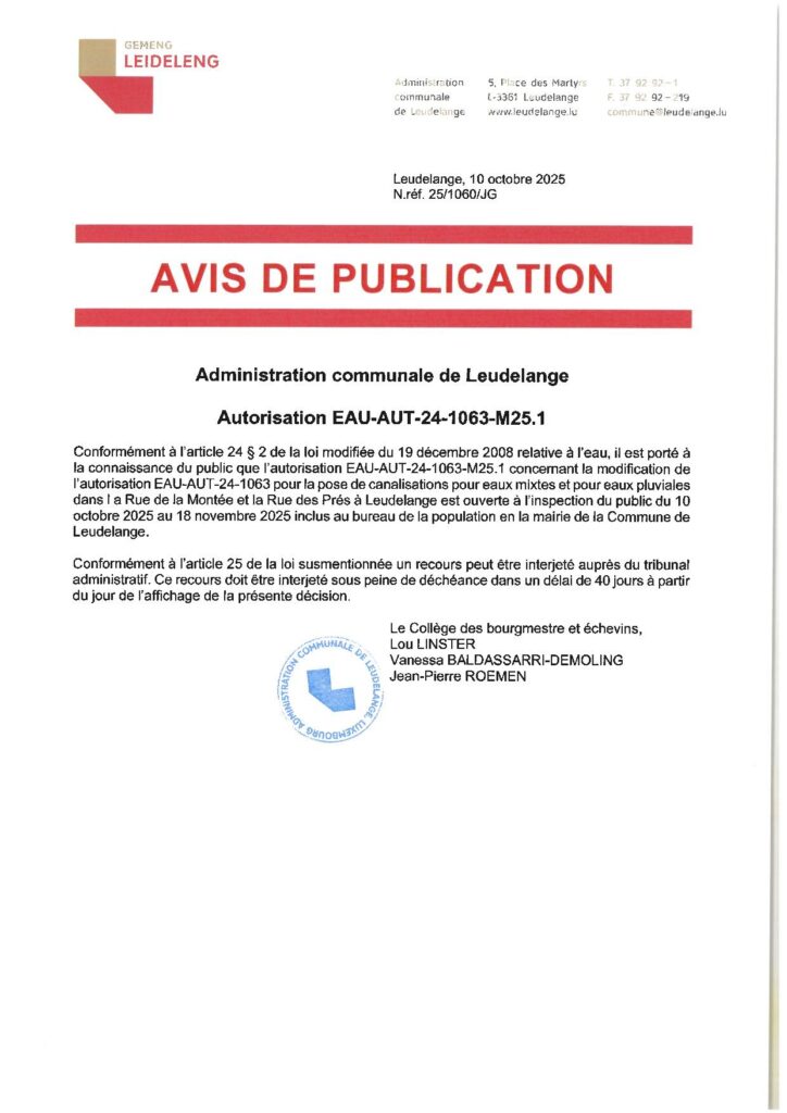 Autorisation EAU-AUT  canalisation eaux / pluviales Rue de la Montée / Rue des Prés