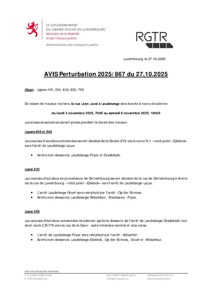 AVIS Perturbation 2025/867 du 27.10.2025