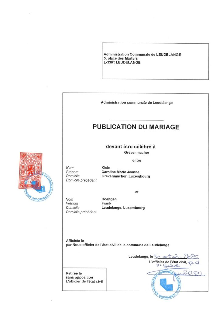 Publication de mariage