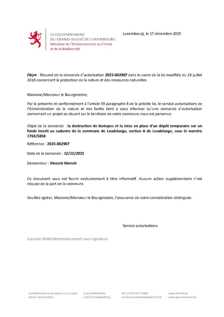 Demande d&rsquo;autorisation – destruction de biotopes