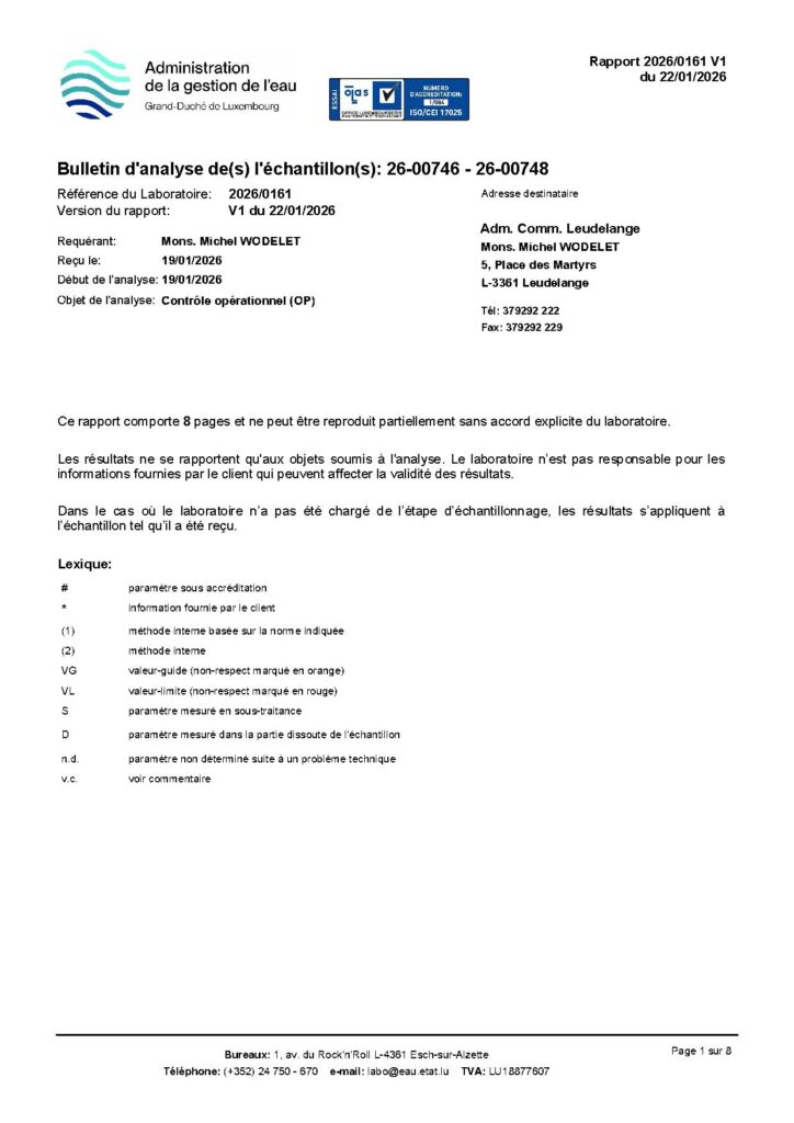 Analyses d&rsquo;deau / contrôle opérationnel