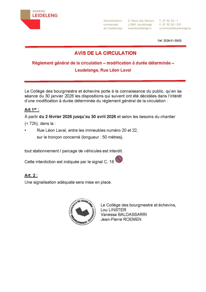 Avis de circulation Rue Léon Laval