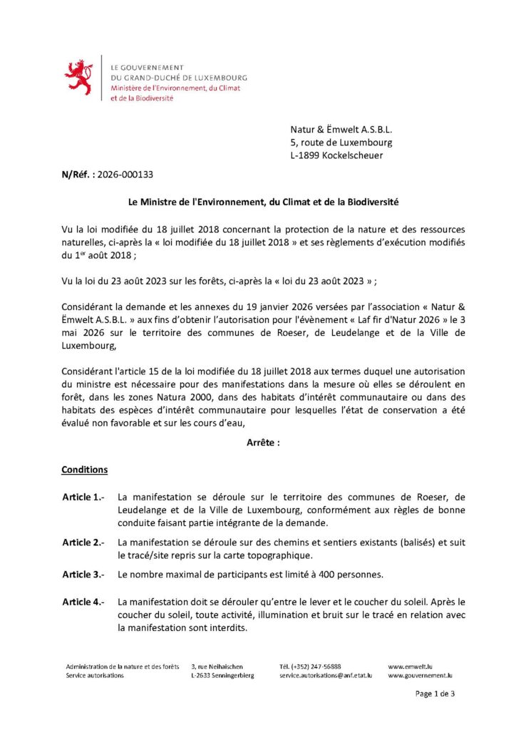 Autorisation « Laf fir d&rsquo;Natur 2026 »