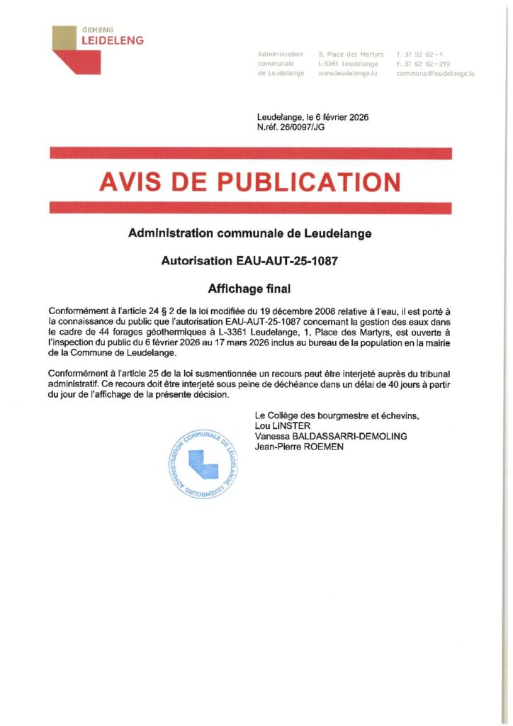 Autorisation – gestion des eaux dans le cadre de 44 forages géothermiques