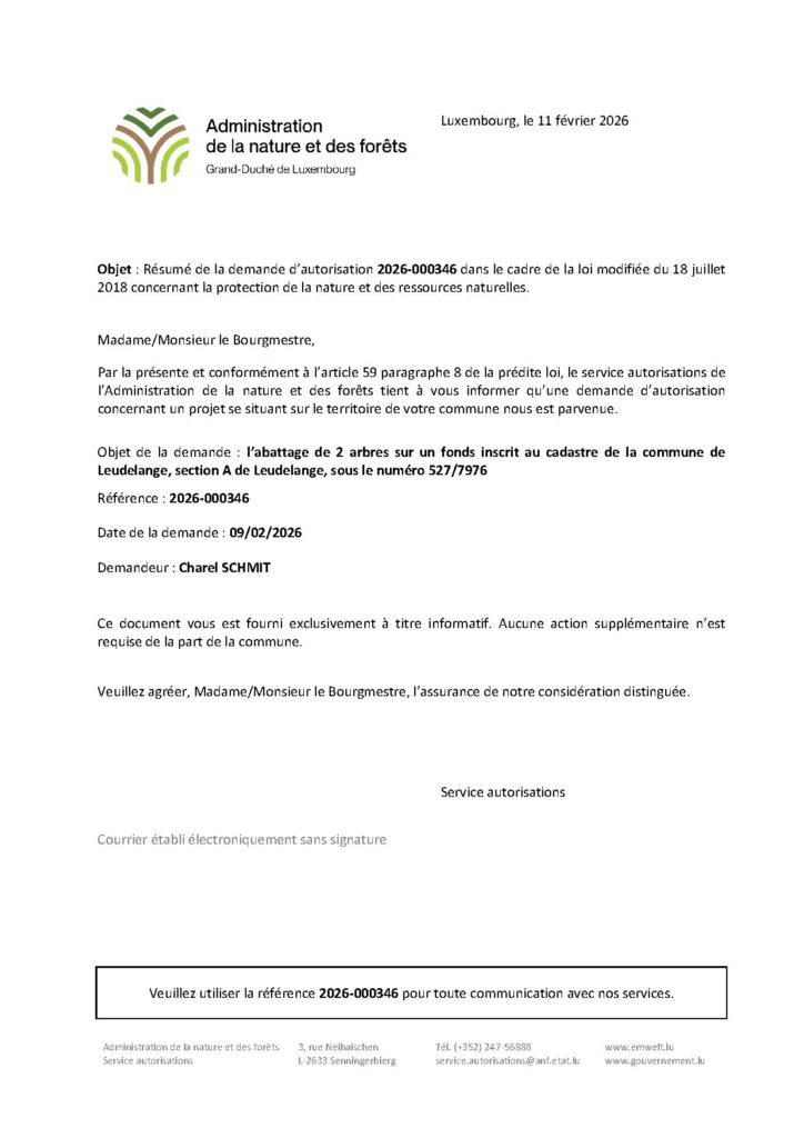 Demande d&rsquo;autorisation: abattage de deux arbres