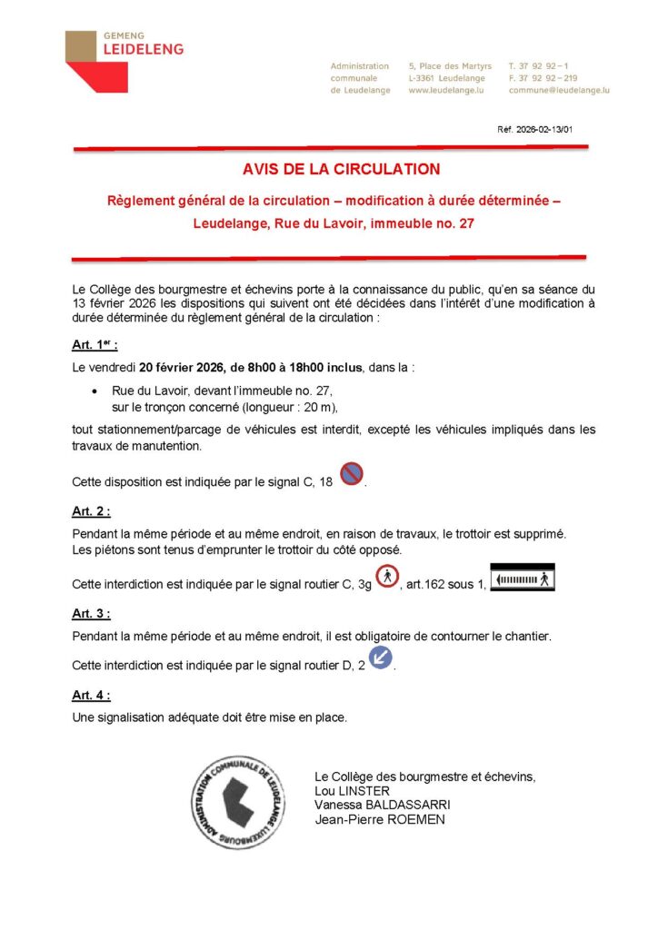 Avis de circulation – Rue du Lavoir