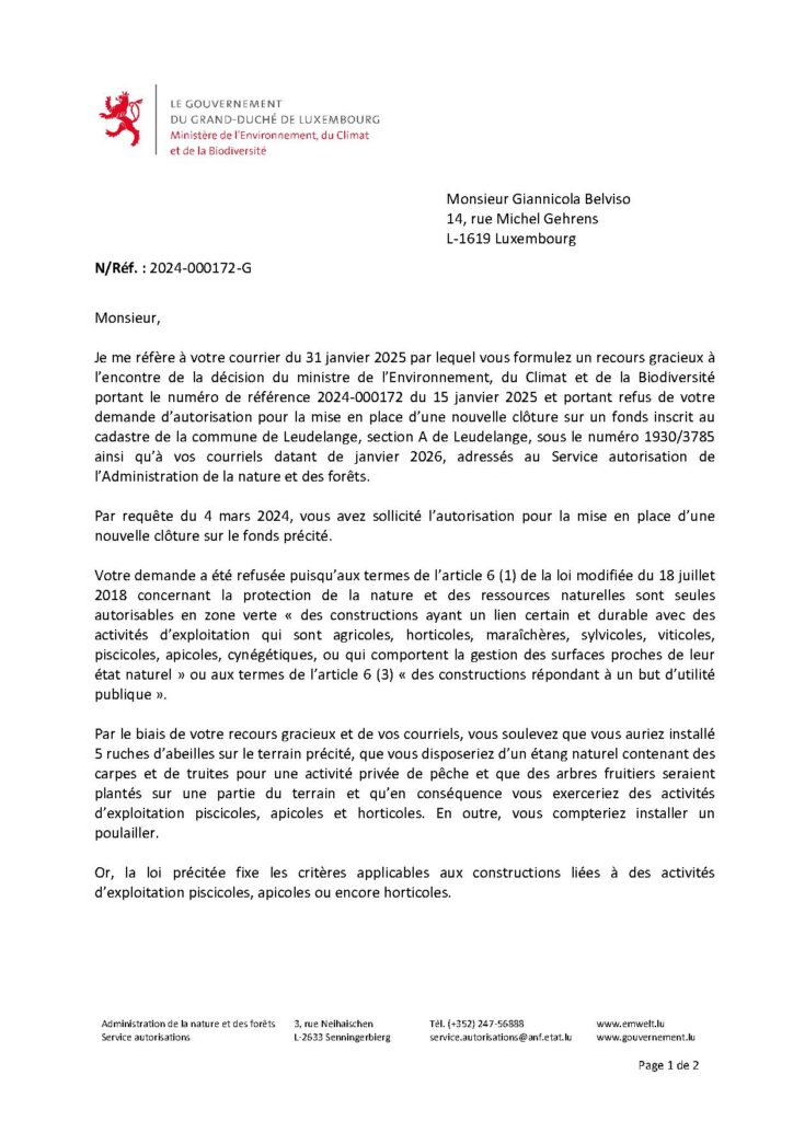 Installation clôture – demande refusée