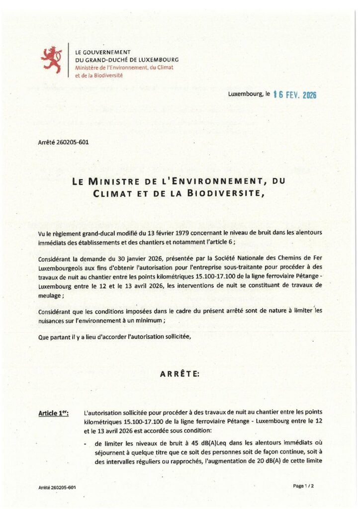 CFL travaux de nuit ligne Pétange-Luxembourg