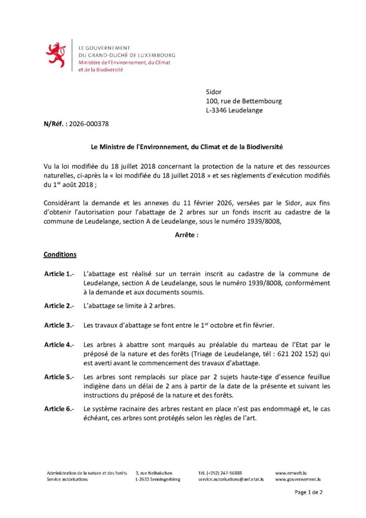 Autorisation d&rsquo;abattage de deux arbres