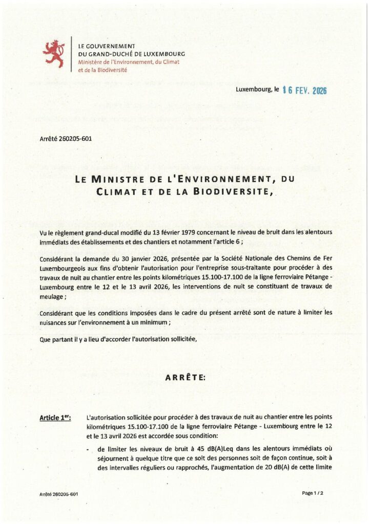 Autorisation – travaux de nuit