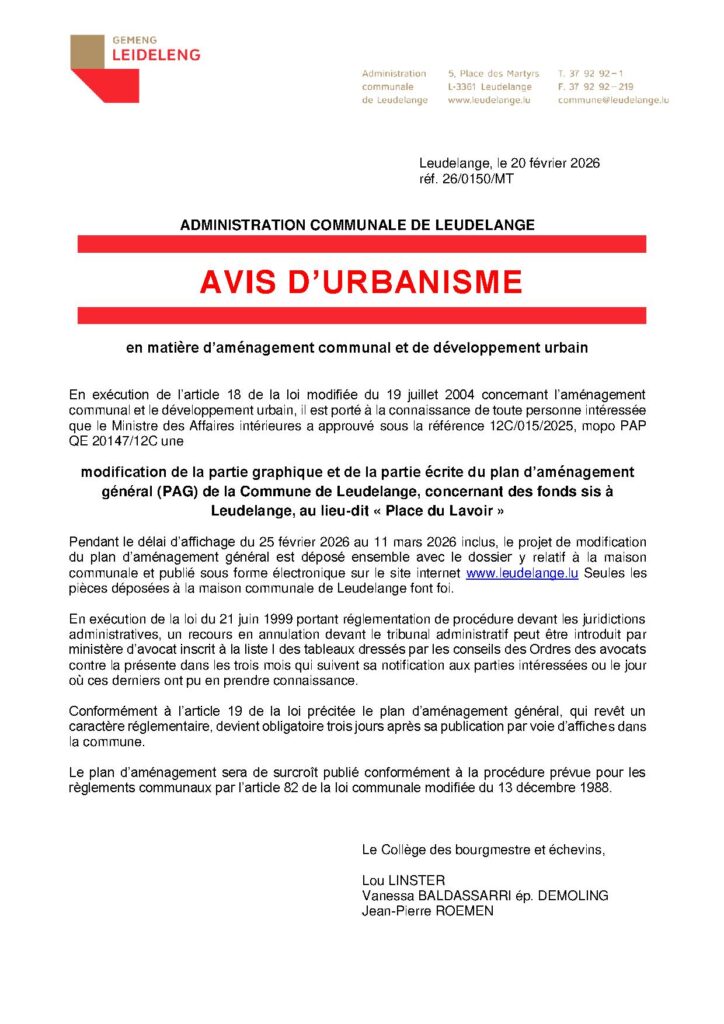 Avis publication – MoPo PAG Place du Lavoir