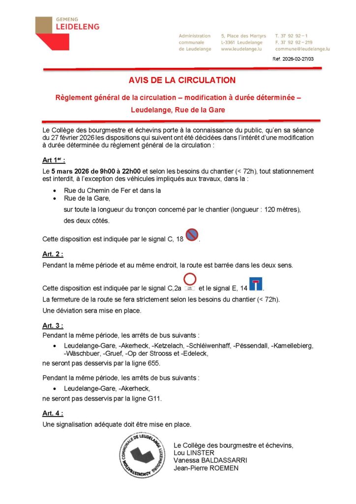 Avis de circulation – Rue de la Gare