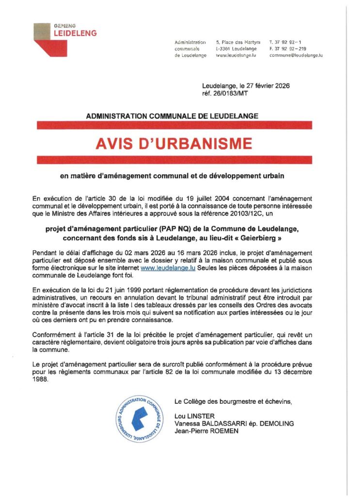 Avis d&rsquo;urbanisme – Modification « quartier existant » (PAP NQ) Geierbierg