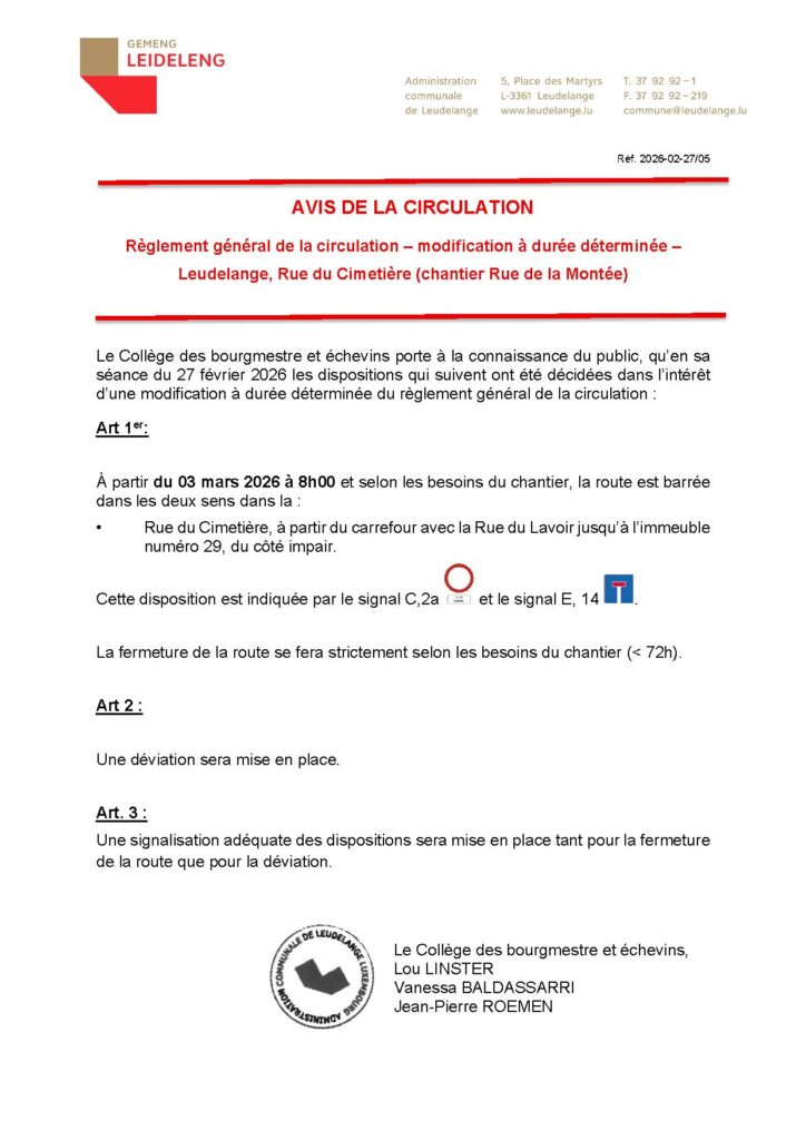 Avis de circulation – Rue du Cimetière