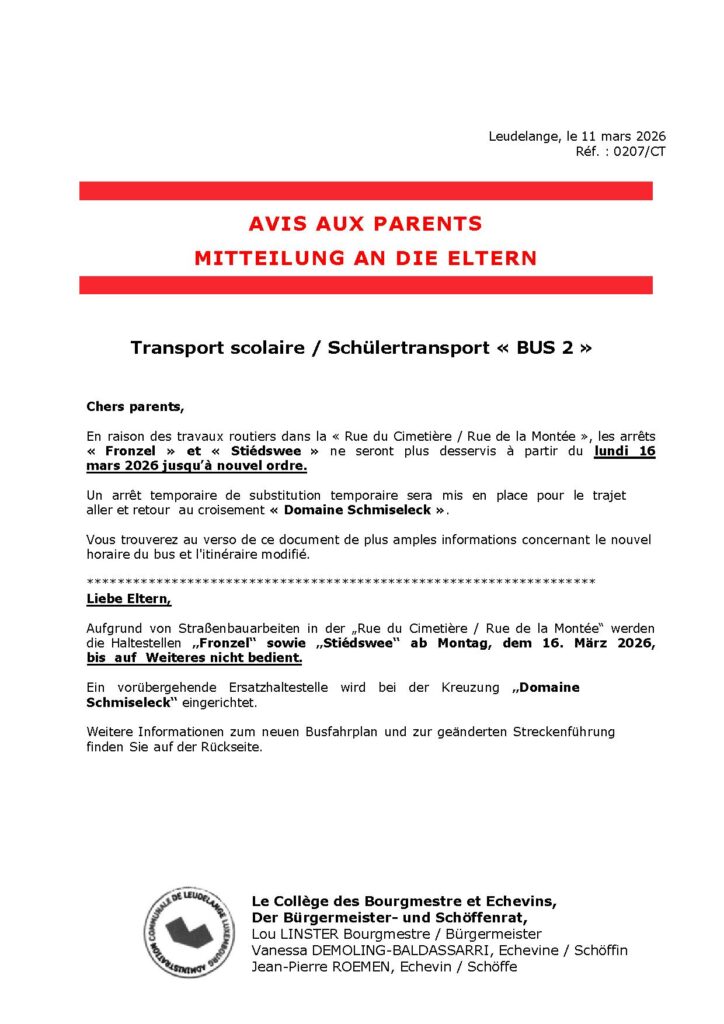 Avis transport scolaire – Ligne 2
