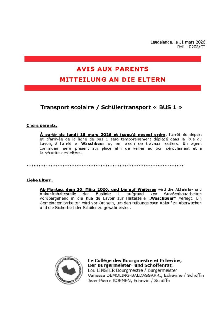 Avis transport scolaire – Ligne 1