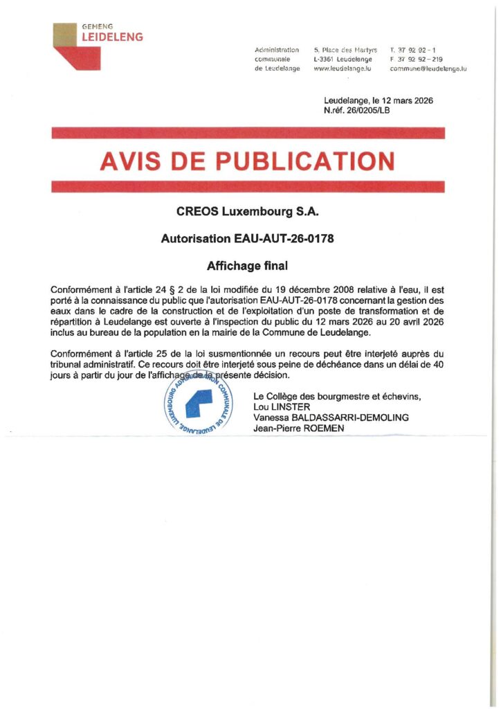 Avis de publication – Autorisation EAU-AUT