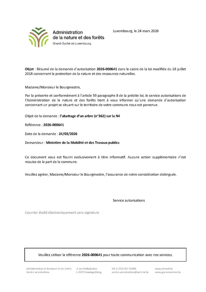 Demande d&rsquo;autorisation – abattage d&rsquo;un arbre