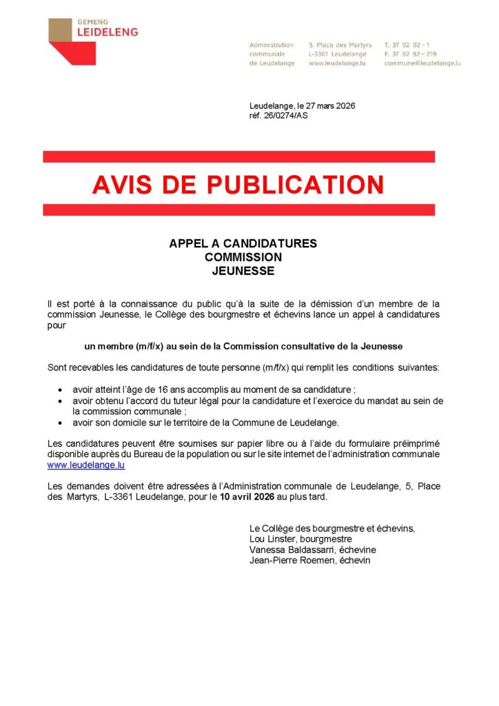 Appel à candidatures Commission Jeunesse