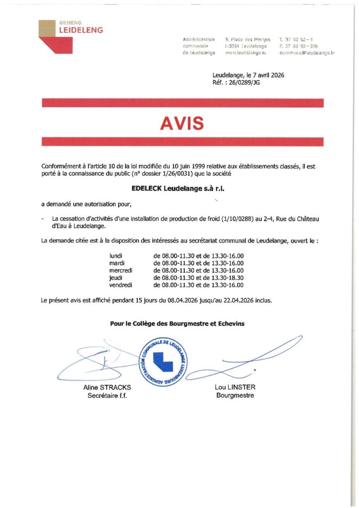 Demande d&rsquo;autorisation – cessation d&rsquo;activités installation de production de froid
