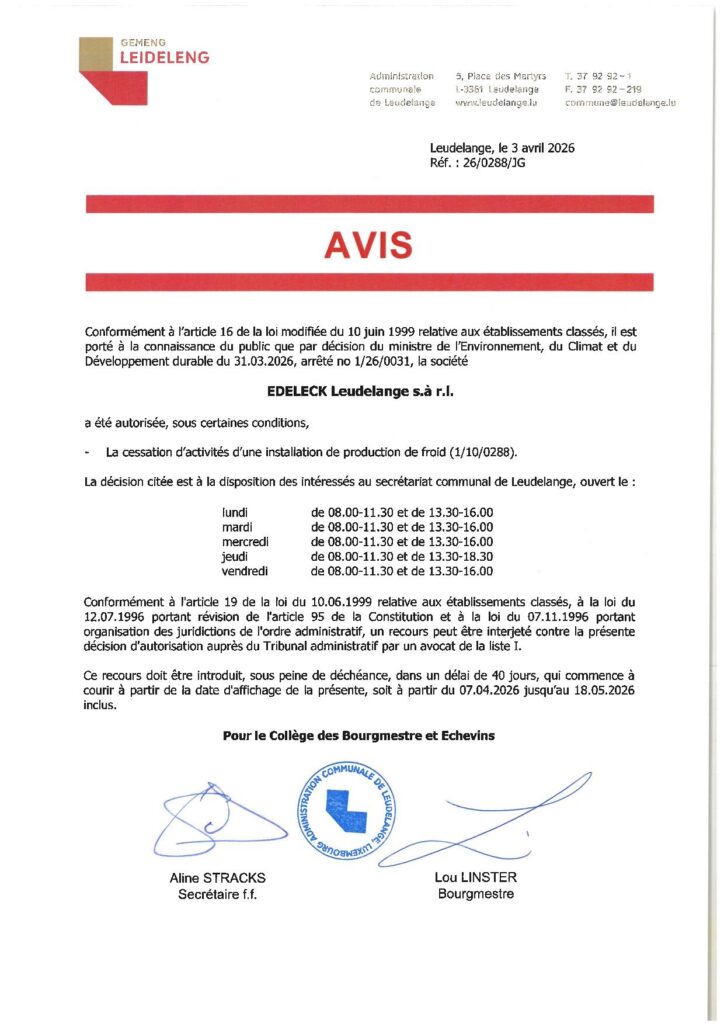 Autorisation – cessation d&rsquo;activités installation de production de froid