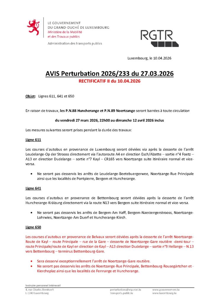 RGTR – Avis perturbation