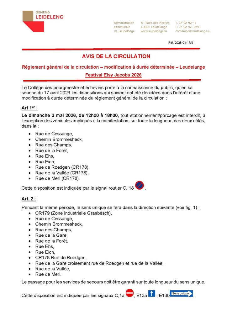 Avis de circulation – Festival Elsy Jacobs