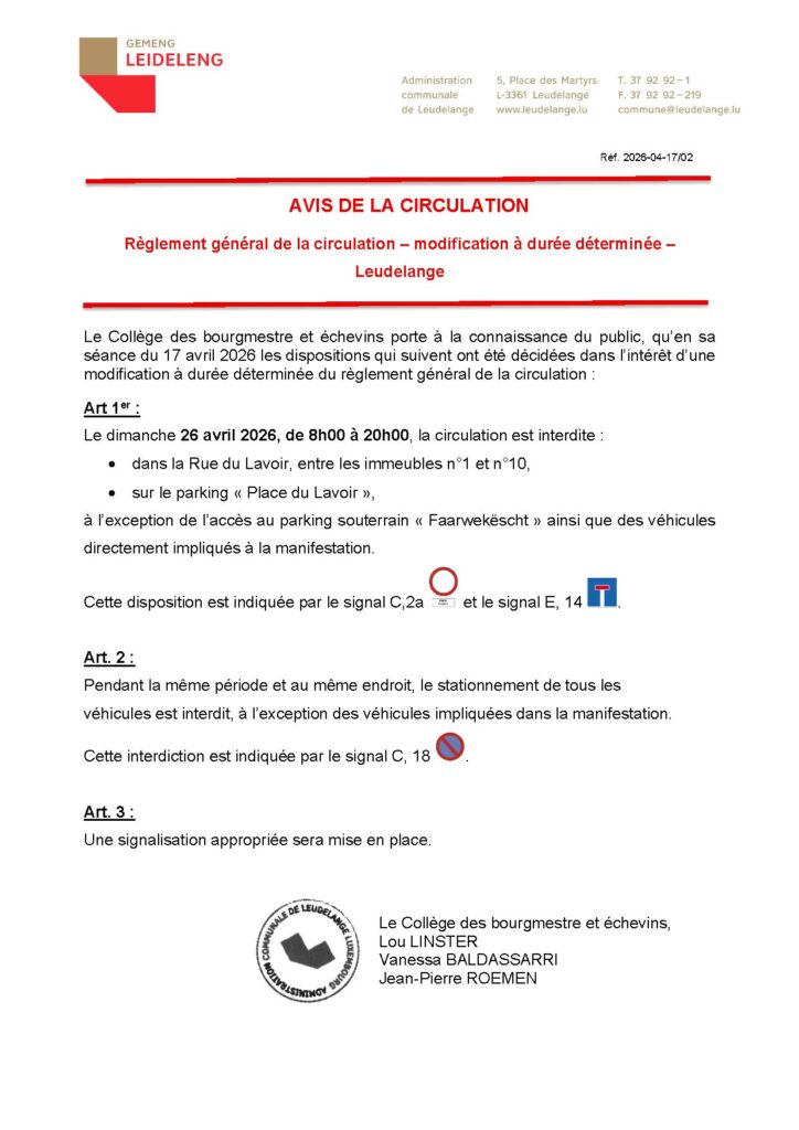 Avis de circulation – Pompjeesfest