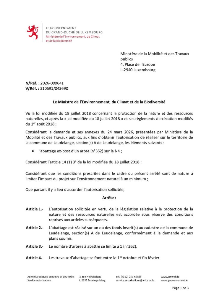 Abattage ex-post d’un arbre (n°362) sur la N4