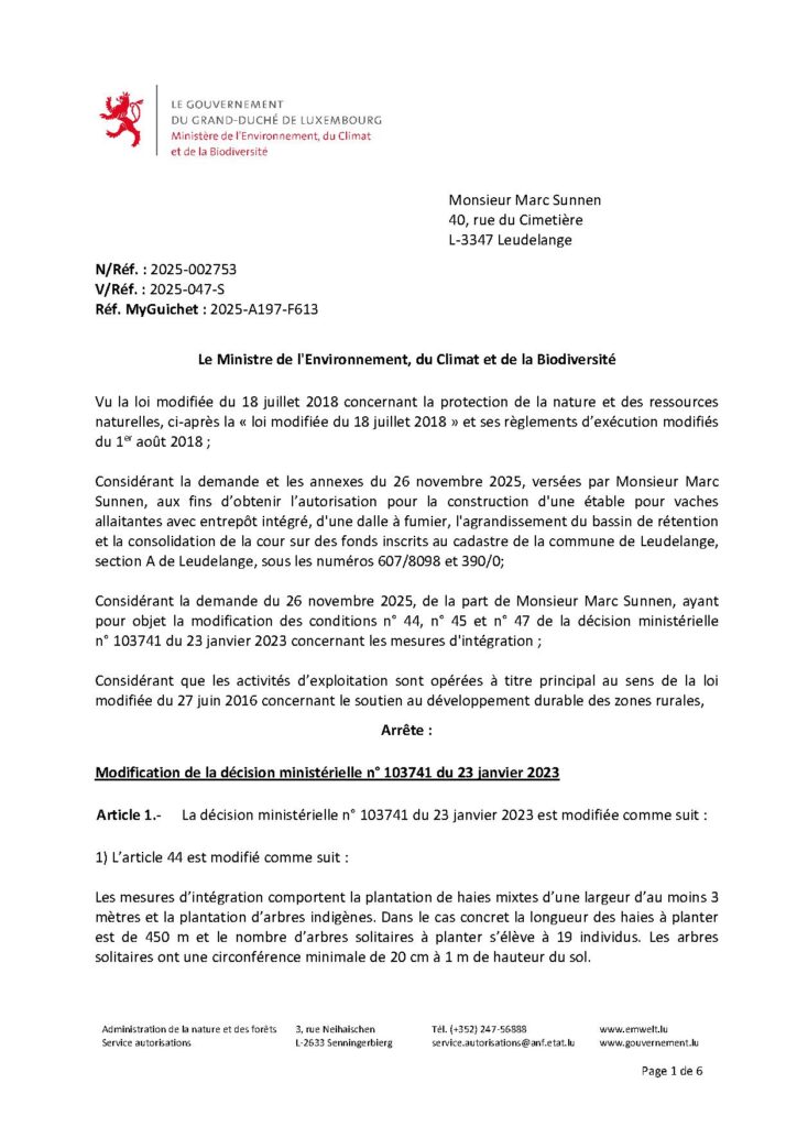 Autorisation – construction d&rsquo;une étable