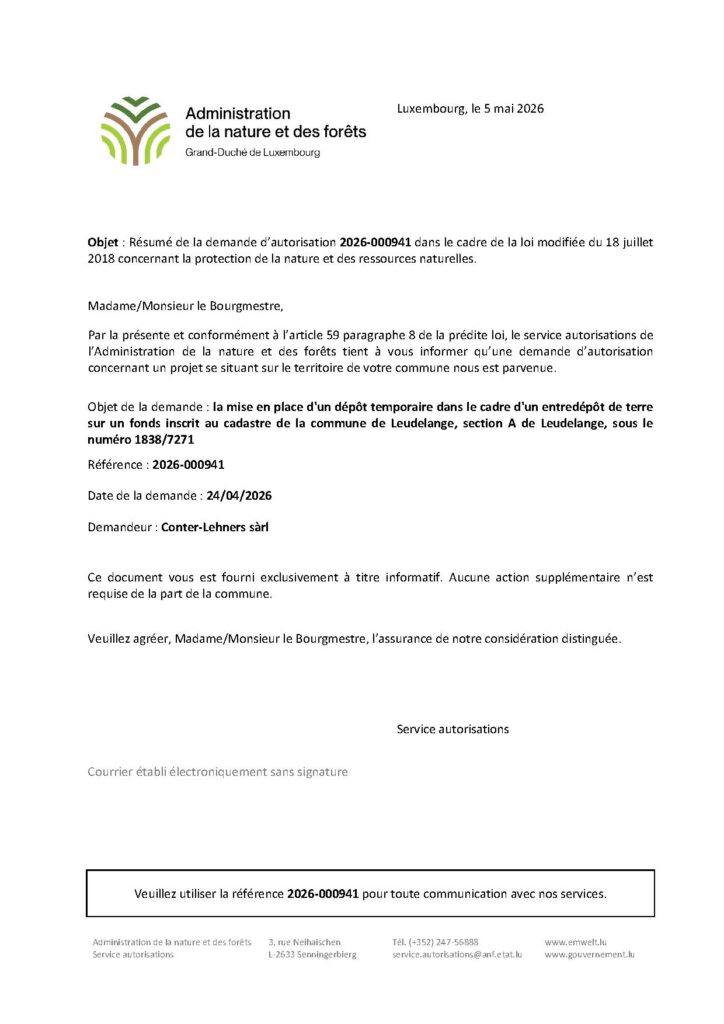 Demande d&rsquo;autorisation – mise en place d&rsquo;un dépôt temporaire
