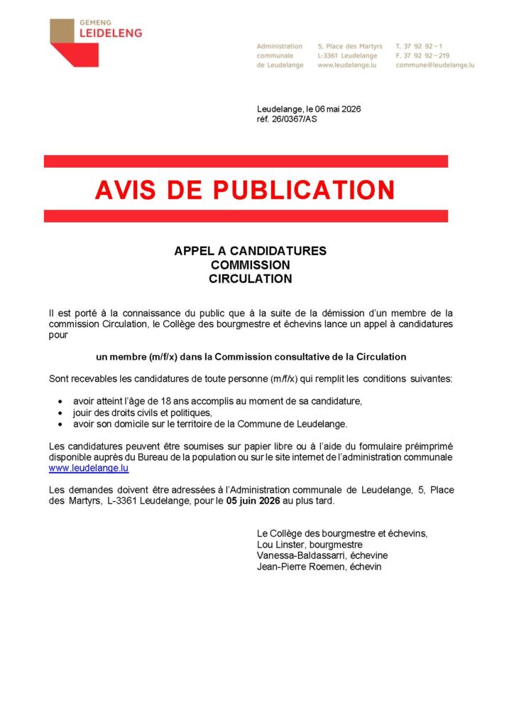 Appel à candidatures – Commission consultative de la Circulation