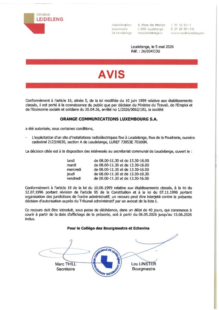 Autorisation – Orange Communications Luxembourg S.A.