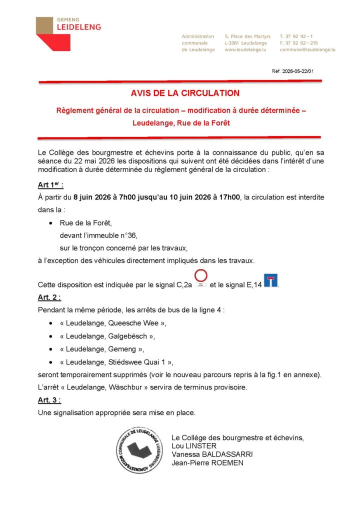Avis de la circulation – Rue de la Forêt