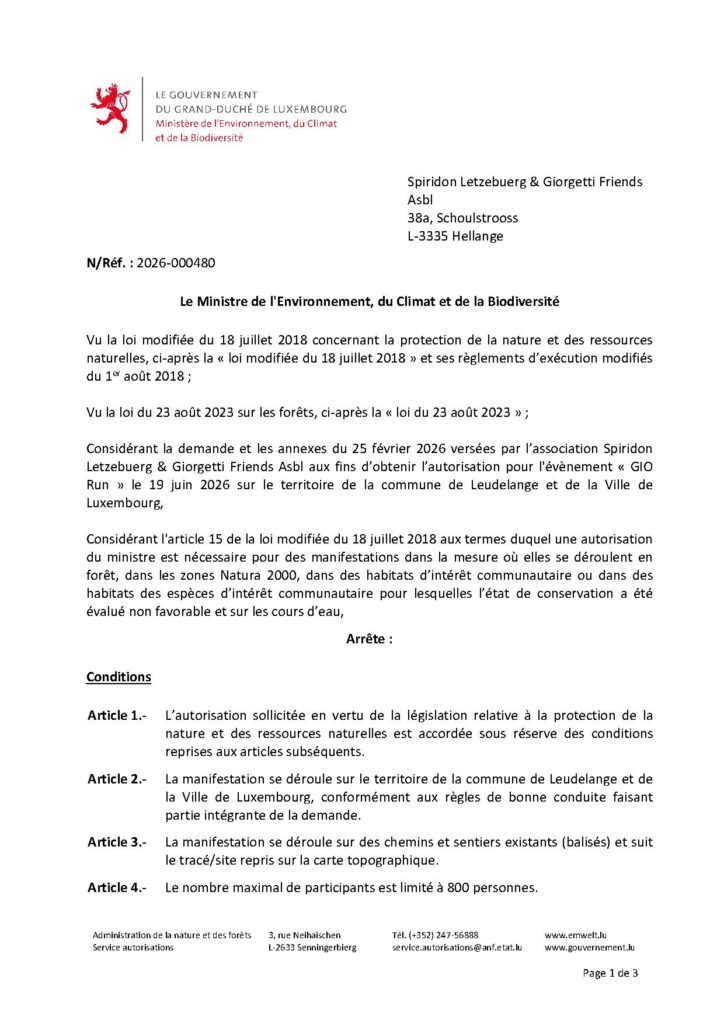 Demande d&rsquo;autorisation – Spiridon Lëtzebuerg & Giorgetti Asbl
