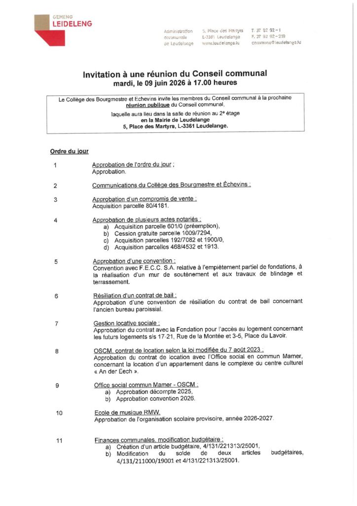 Séance du Conseil communal – ordre du jour