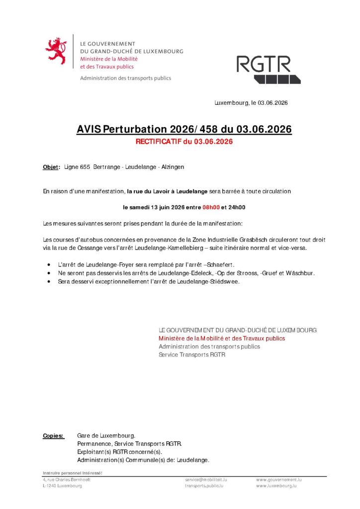 Avis RGTR – Ligne 655