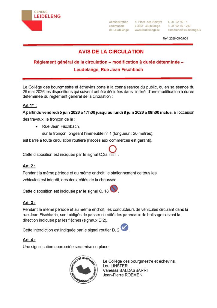Avis de la circulation – Rue Jean Fischbach