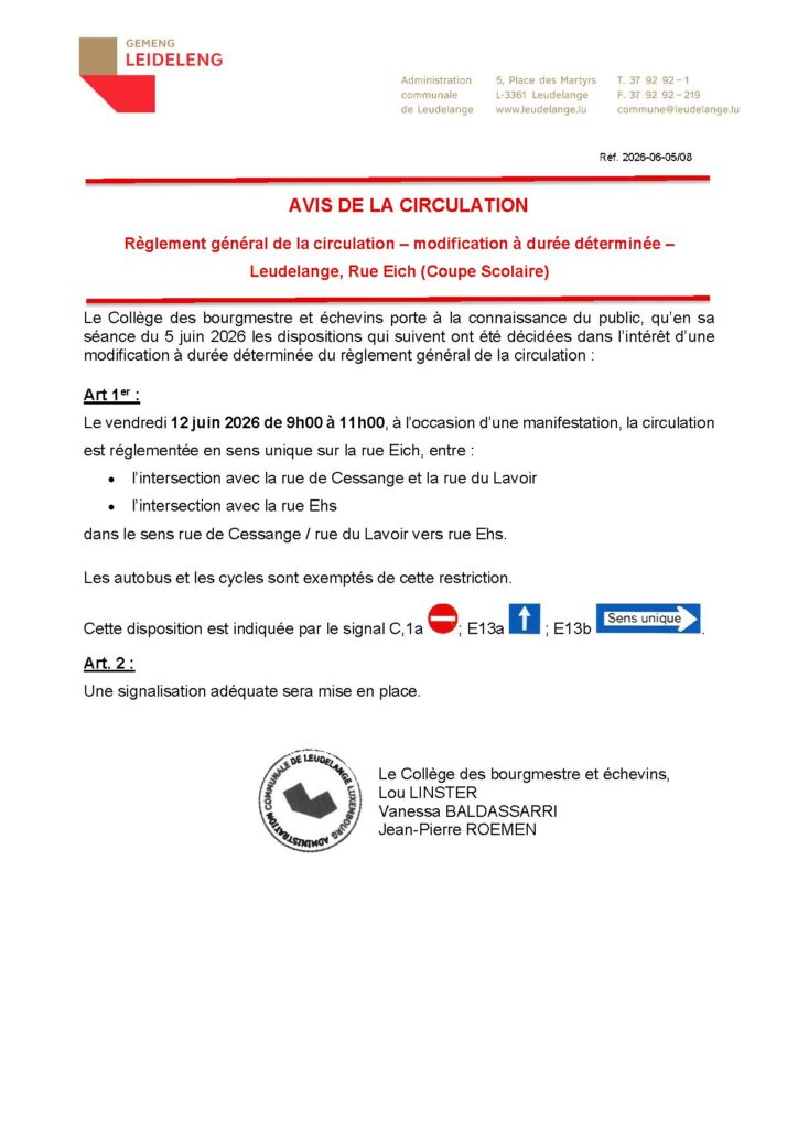 Avis de la circulation – Coupe scolaire