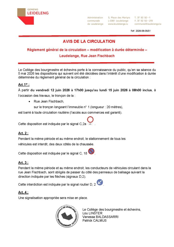 Avis de la circulation – Rue Jean Fischbach