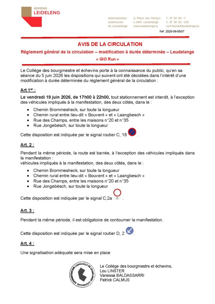 Avis de la circulation – GIO RUN
