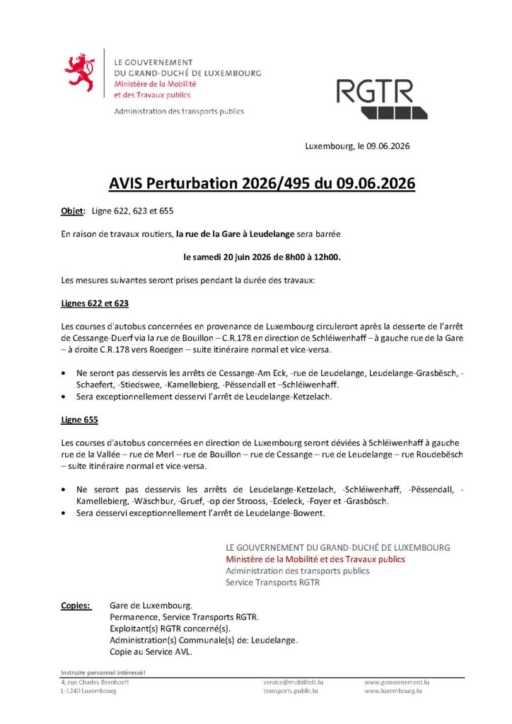 Avis RGTR – Rue de la Gare