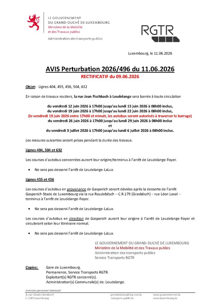 Avis RGTR – Rue Jean Fischbach
