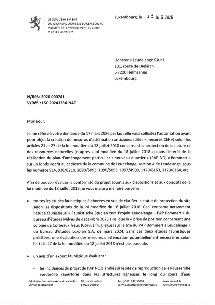 Demande d&rsquo;autorisation – création de mesures d&rsquo;atténuation