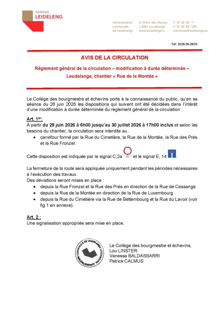 Avis de circulation / Rue cimetière